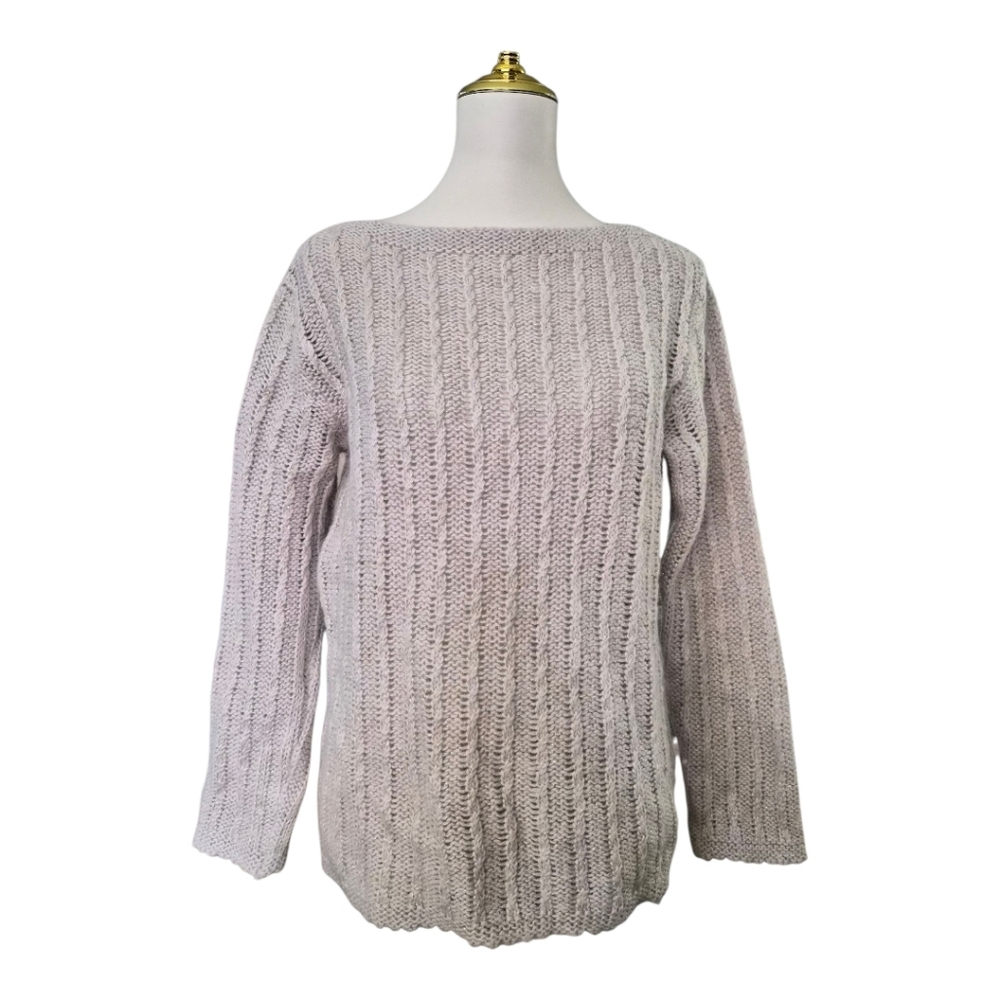 Berretti Made in Italy Beige Metallic Gold Boat Neck Cable Knit Pullover Size‎ L